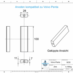 Anodi compatibili con Volvo Penta | Anodo dell'albero Zn + Mg 3852970 (Zinco) | 9235 - immagine 2