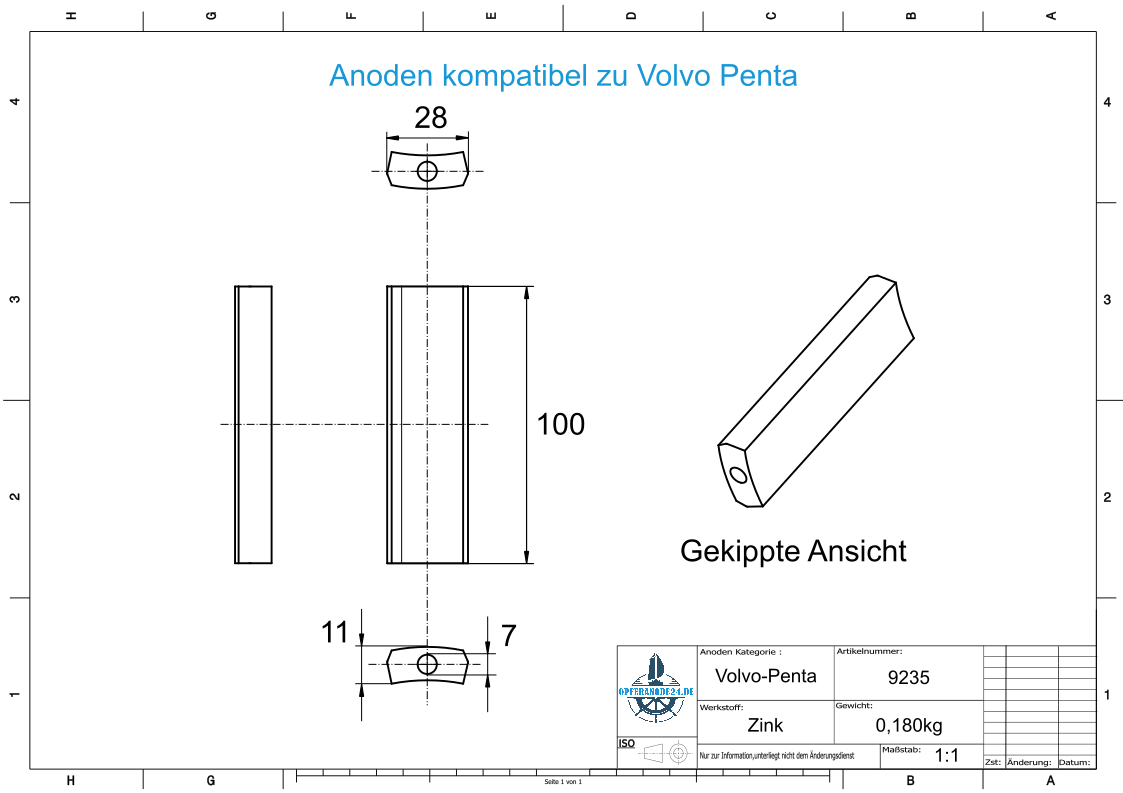 Anodi compatibili con Volvo Penta | Anodo dell'albero Zn + Mg 3852970 (Zinco) | 9235 - immagine 2