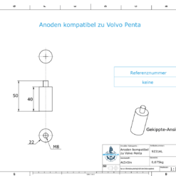 Anodes compatible to Volvo Penta | Bolt-Anode 22x40 M8 (AlZn5In) | 9231AL