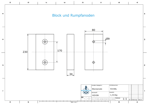Block- and Ribbon-Anodes Block L230/170 (AlZn5In) | 9319AL