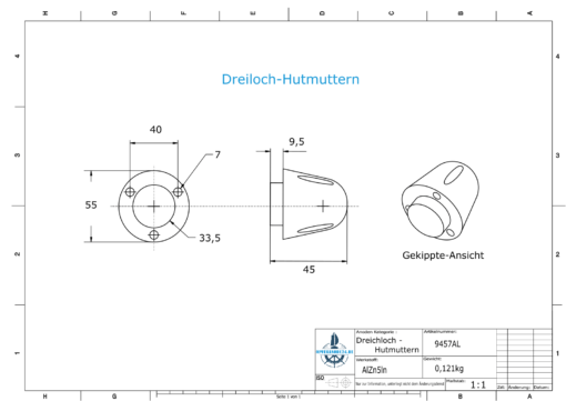Three-Hole-Caps | suitable for Foldprop Engl. Ø55/H45 (AlZn5In) | 9457AL