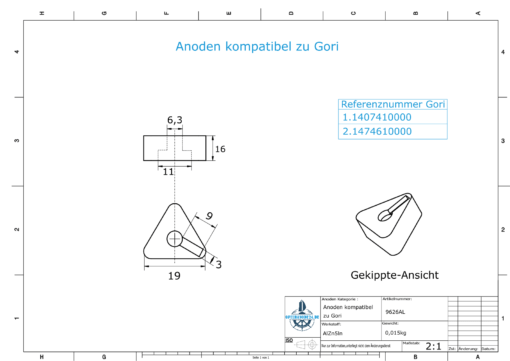 Anodes compatible to Gori | Bow-Thruster-Anode 22"-26" (AlZn5In) | 1407410000 | 1474610000 |9626AL