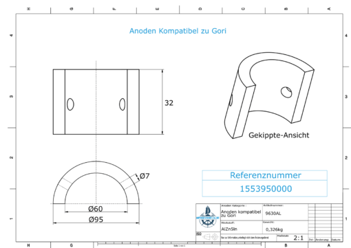 Anodes compatible to Gori | 3-blade Saildrive, Ref.: 1553950000 18"-20" (AlZn5In) | 9630AL