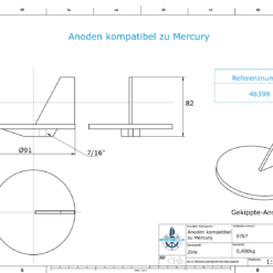 Anodes compatible to Mercury | Trim-Tab-Anode QSS 46399 (Zinc) | 9707