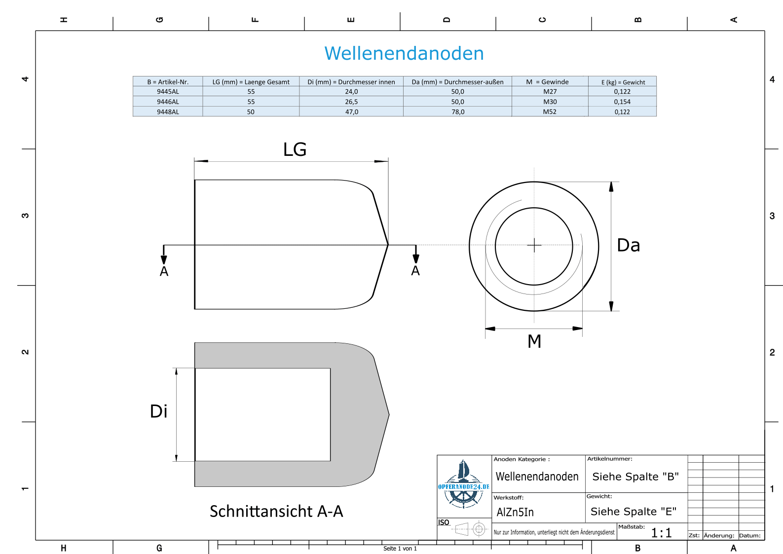Conical Shaftend-Anode (M30) (AlZn5In) | 9446AL