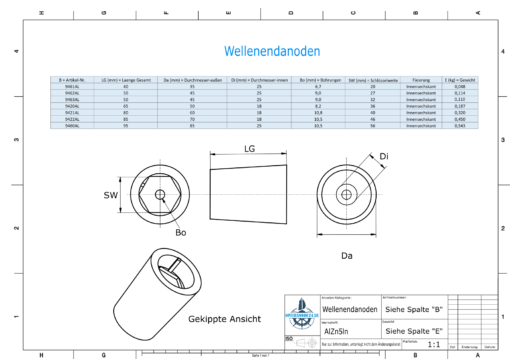 Shaftend-Anodes with hexagon socket SW32 (AlZn5In) | 9463AL