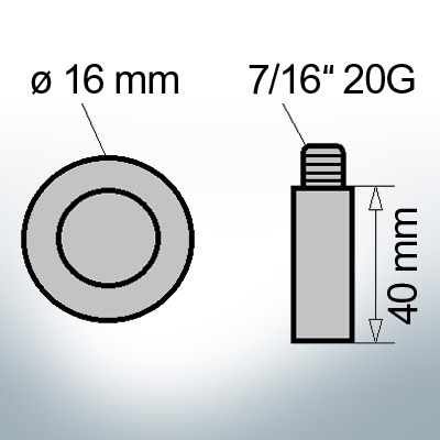 Bolt-Anodes 7/16'' 20G Ø16/L40 (Zinc) | 9103 | Ref.Z-2712