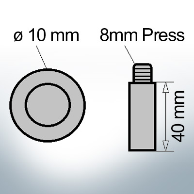 Bolt-Anodes 8mm Press Ø10/L40 (Zinc) | 9115