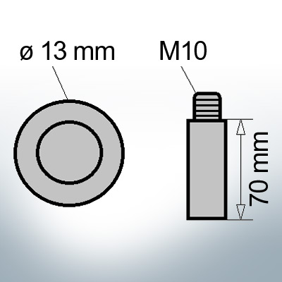 Bolt-Anodes M10 Ø13/L70 (Zinc) | 9142