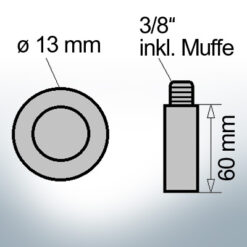 Bolt-Anodes 3/8'' inkl. Muffe Ø13/L60 (AlZn5In) | 9150AL