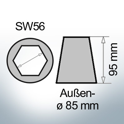 Shaftend-Anodes with hexagon socket SW56 (AlZn5In) | 9460AL