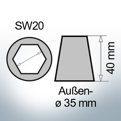 Shaftend-Anodes with hexagon socket SW20 (AlZn5In) | 9461AL