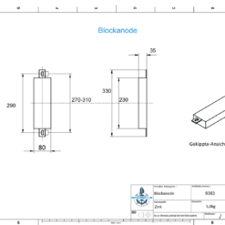 Blocco e corpo anodi Quadrato 230X80X35 | Lo290 (zinco) | 9363 - immagine 2